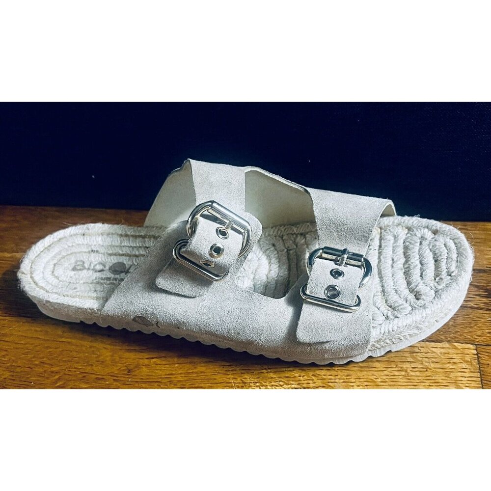 Bio Bio Beige Suede Leather Slide Buckle Espadrilles Sandals Sz US 9.5 - NEW